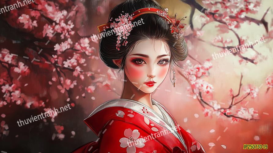 Tranh dán tường hoa cô gái Geisha Nhật Bản-JP250730-19 - Tranh tường chất lượng cao